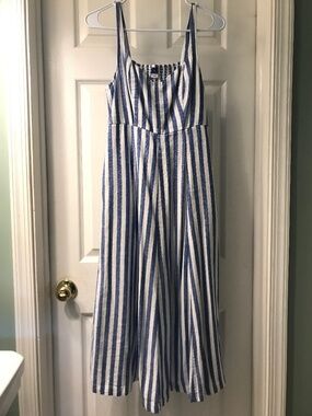 Old Navy Linen Blend Blue and White Striped Midi Dress
